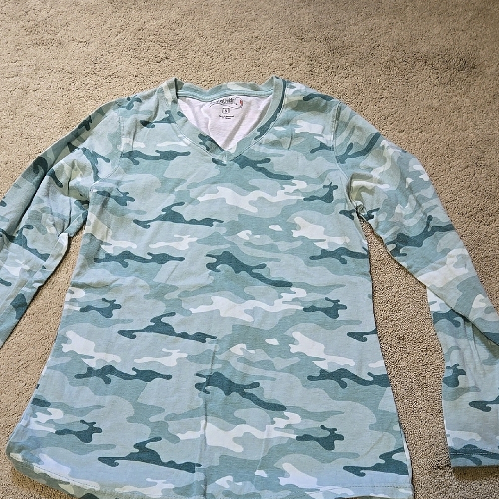 Camouflage Long Sleeve V-Neck Shirt